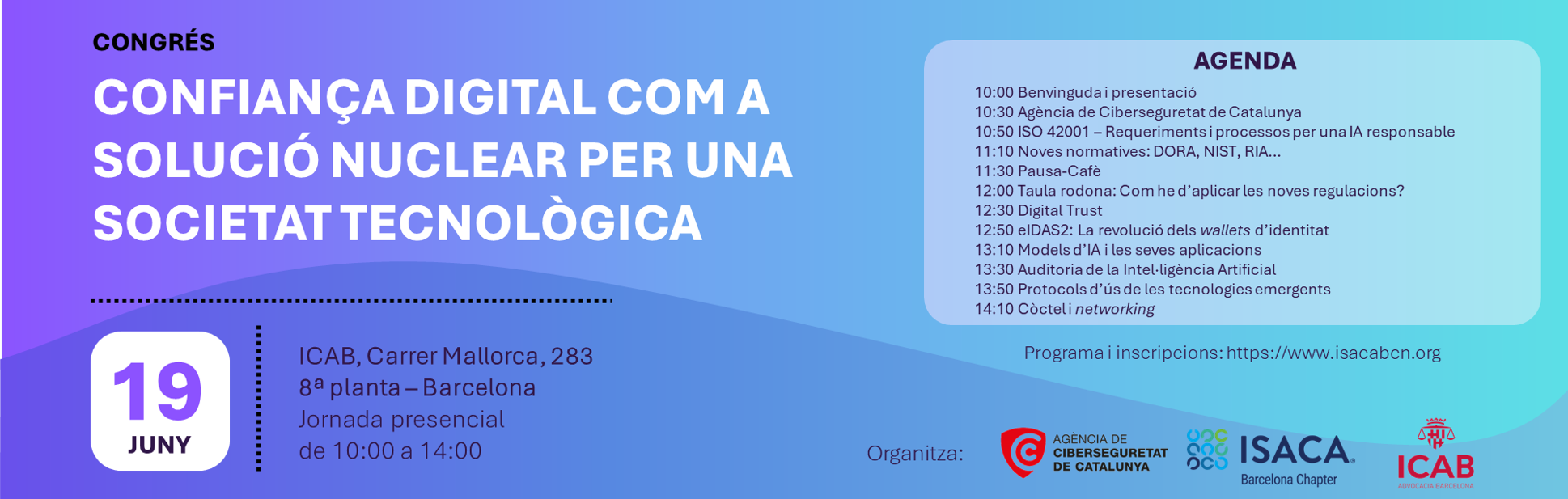 19/06/24 – Jornada organitzada per ISACA Barcelona, l’ICAB i l’Agència de Ciberseguretat de Catalunya
